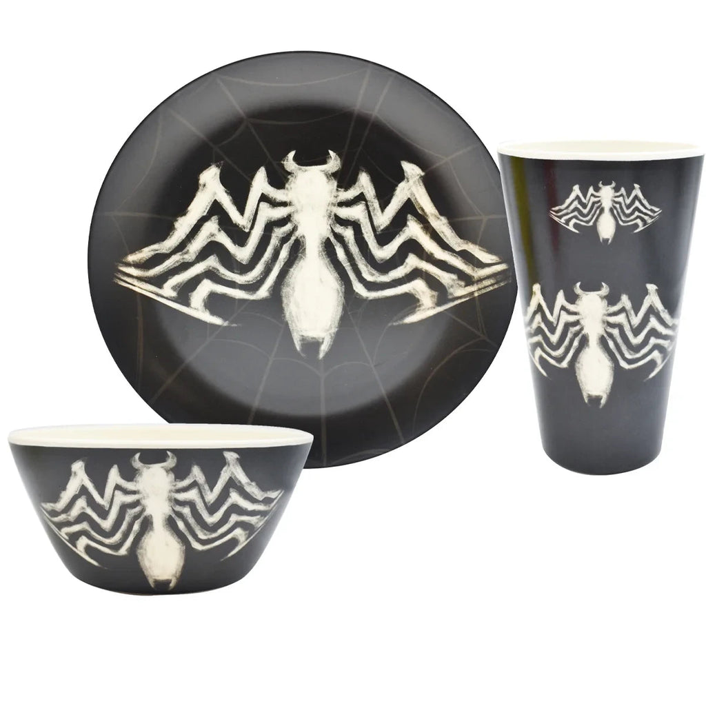 Vajilla Magia Nostálgica de fibra de bambú con diseño de Spider-Man en color negro para 4 personas