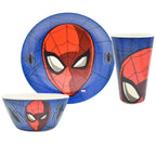 Vajilla Magia Nostálgica de Spider-Man en fibra de bambú con plato, tazón y vaso decorados con diseño de Marvel