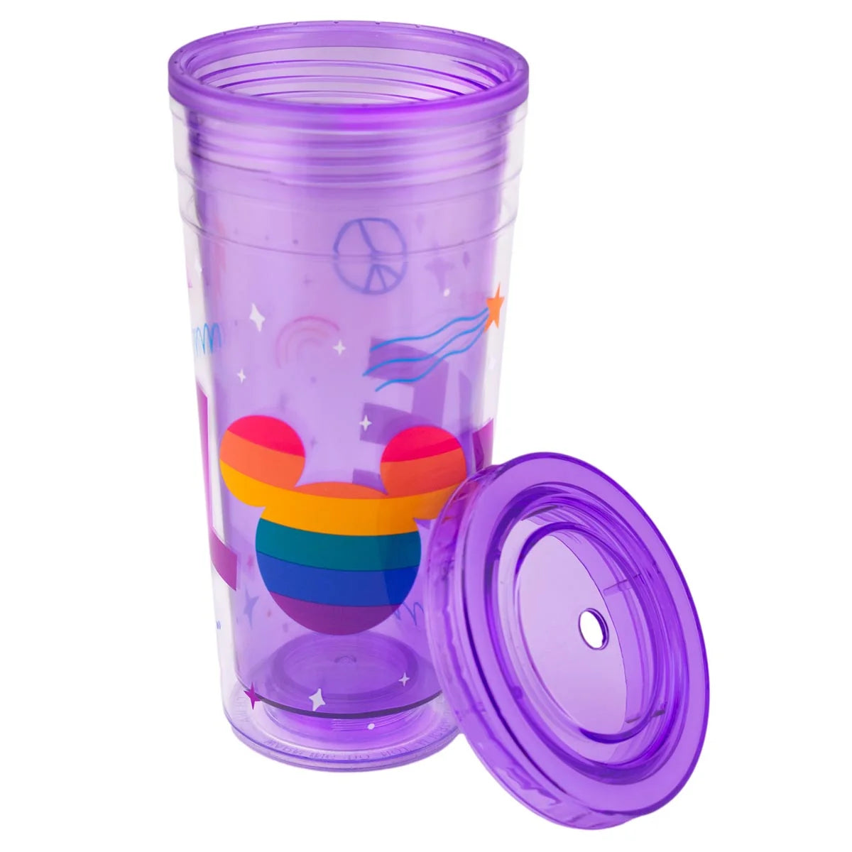 Vaso doble pared Magia Nostálgica color violeta con diseño de Mickey Mouse Pride y letras Love en acrílico de 500ml