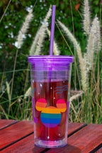 Vaso doble pared Magia Nostálgica color violeta con diseño de Mickey Mouse Pride y letras Love en acrílico de 500ml